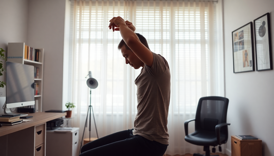 Person practicing posture exercises in a home office