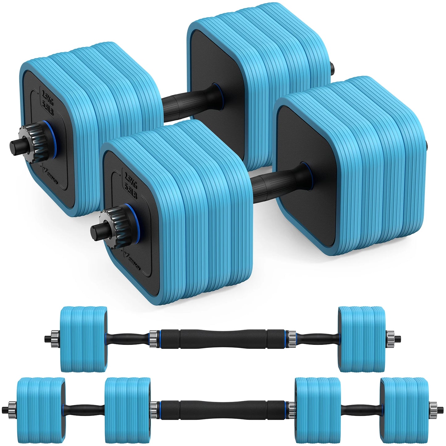 TriForm™ 3-in-1 Adjustable Dumbbell & Barbell Combo Set – 44 lbs Free Weight Set with Connector / Push-Up Stand