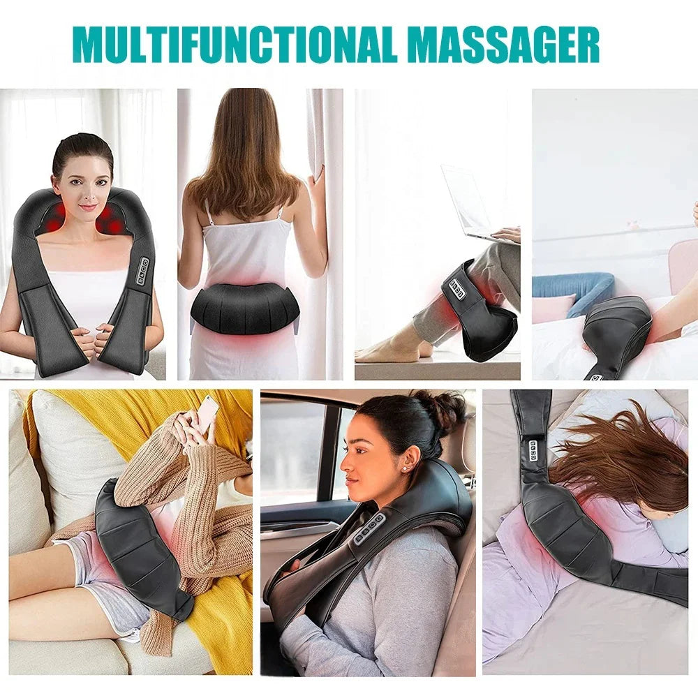 Shiatsu Neck and Shoulder Massager with Heat – U-Shaped Deep Kneading Electric Back Pillow for Neck, Waist, Leg & Full Body