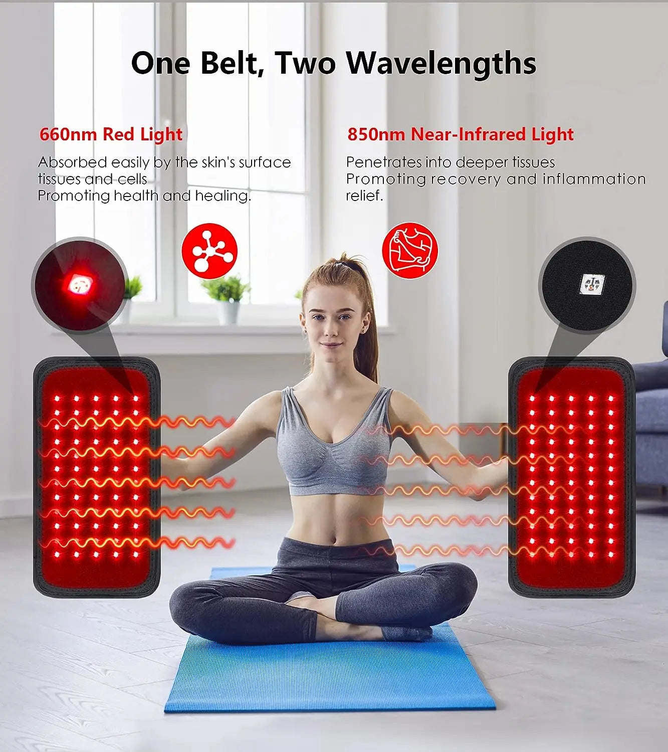 60-LED Red & Infrared Light Therapy Belt – 660nm & 850nm Fat Burning Slimming Wrap for Waist, Back & Full Body
