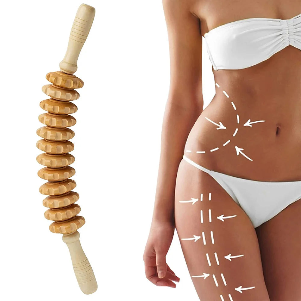 Curved Wood Massage Roller Stick – Lymphatic Drainage & Wood Therapy Tool for Anti-Cellulite & Body Sculpting (Maderoterapia Colombiana)