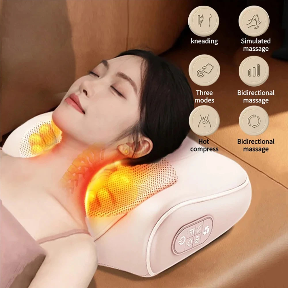 Heated Shiatsu Massage Pillow for Neck, Back & Shoulders – Deep Kneading Massager with Heat for Waist & Finger Relaxation