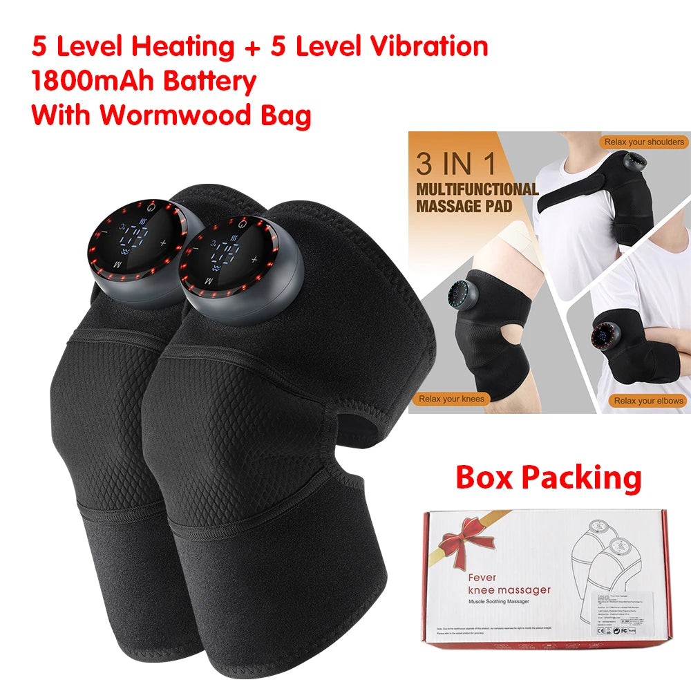 Rechargeable Heated Knee Massager – 3 Gear Vibration & Electric Heating Pad for Knee, Shoulder & Leg Pain Relief