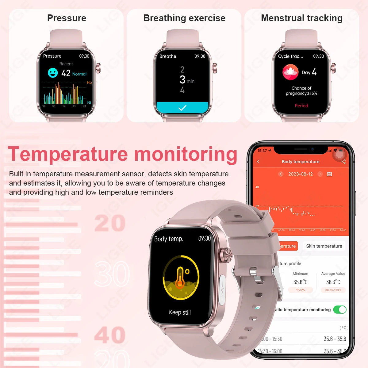 LIGE ECG+PPG Smartwatch – Women’s Health Tracker with Blood Lipid, Uric Acid, Body Temperature & Menstrual Cycle Monitoring