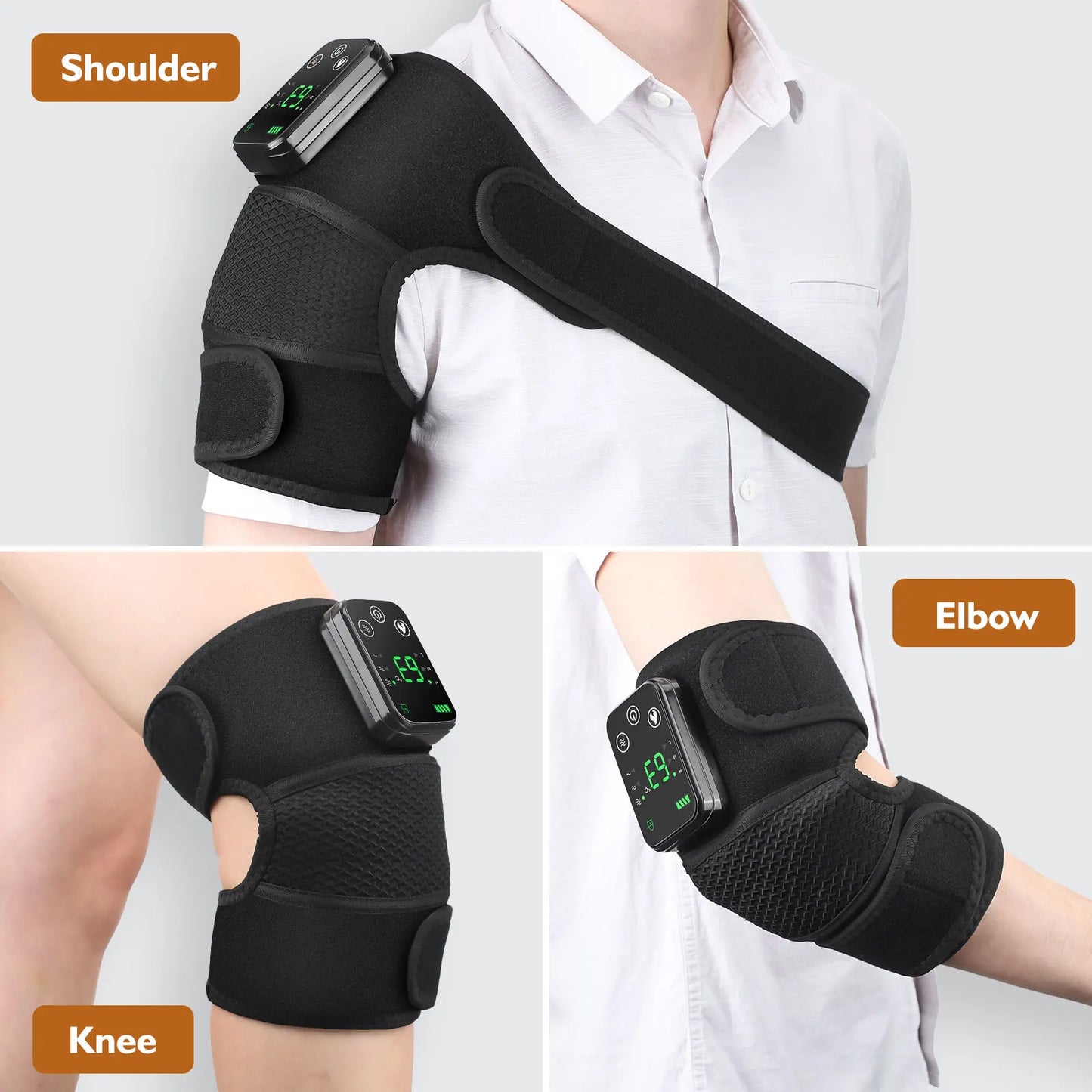 Rechargeable Heated Knee Massager – 3 Gear Vibration & Electric Heating Pad for Knee, Shoulder & Leg Pain Relief