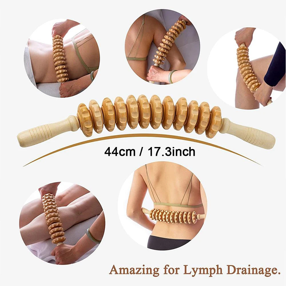 Curved Wood Massage Roller Stick – Lymphatic Drainage & Wood Therapy Tool for Anti-Cellulite & Body Sculpting (Maderoterapia Colombiana)
