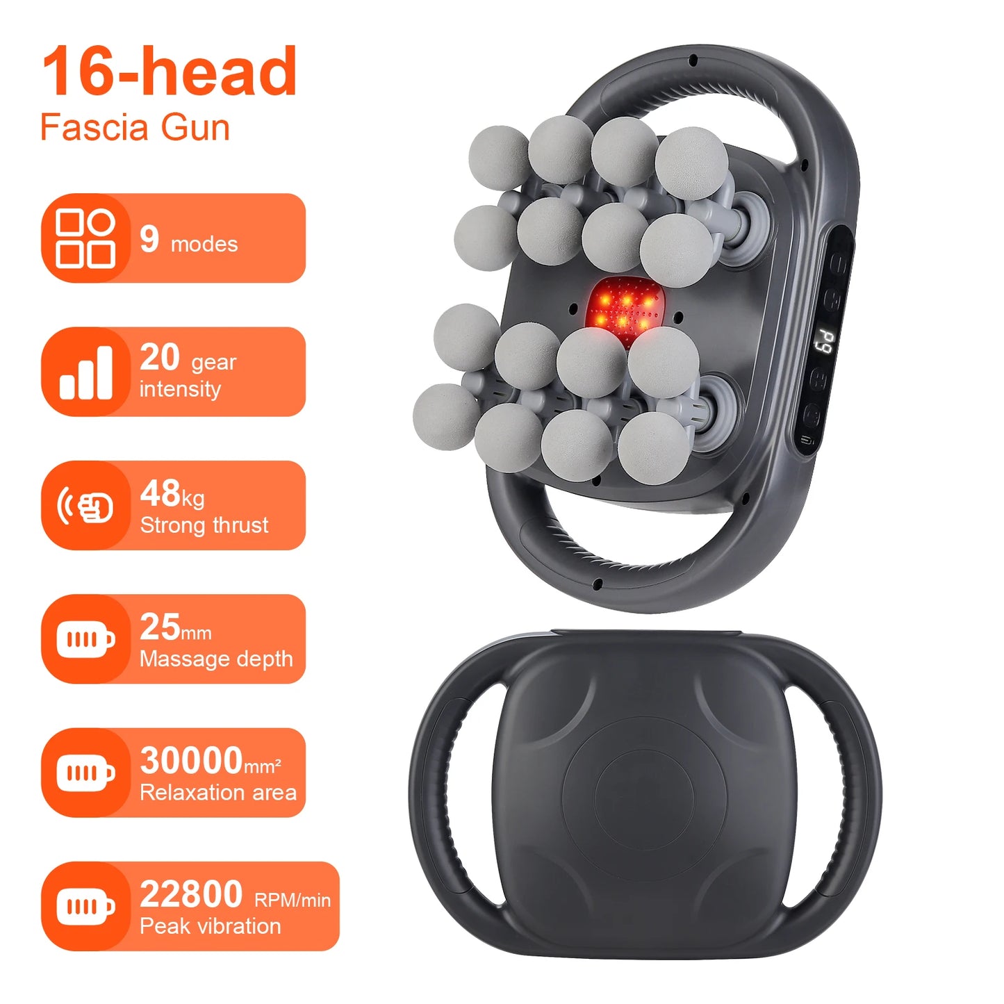 FlexiRelief™ 16-Head Fascia Massage Gun – High-Frequency Deep Tissue Body Massager