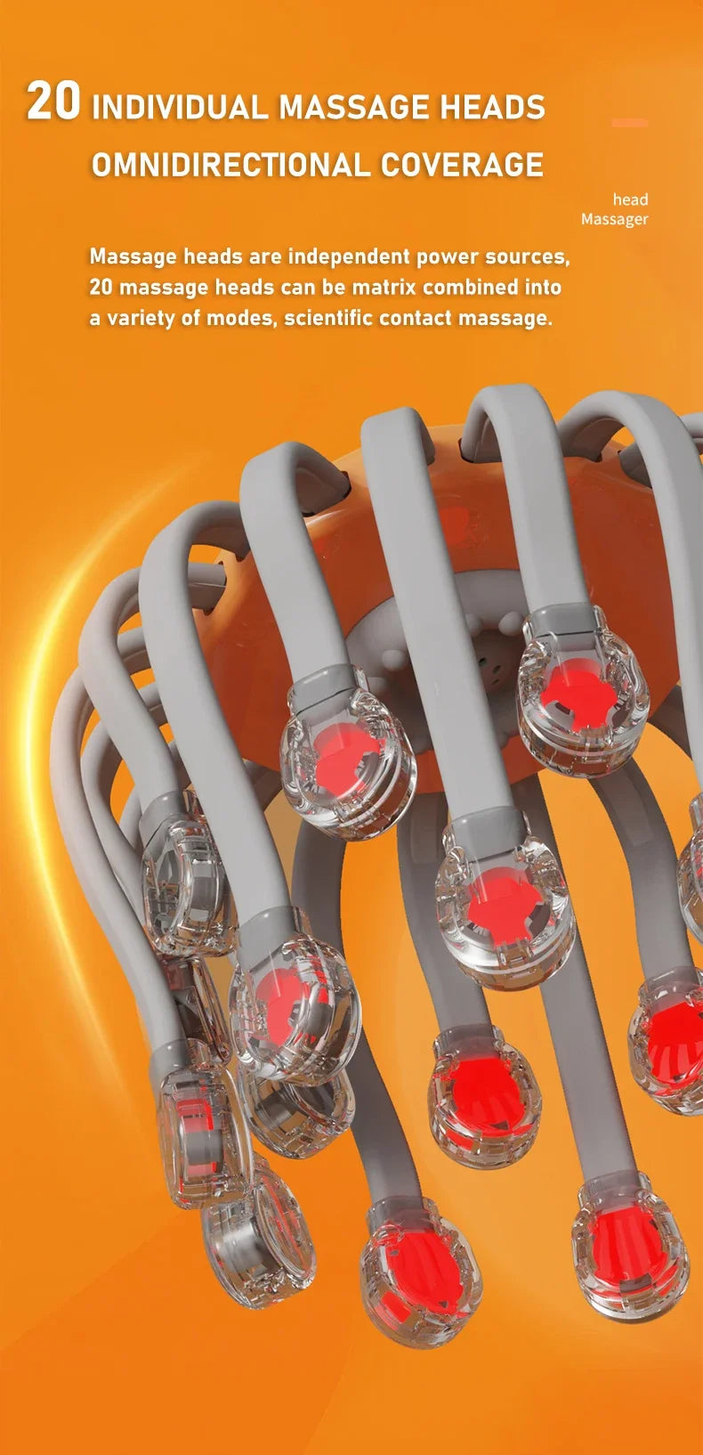 20-Head Scalp Massager with Red Light Therapy