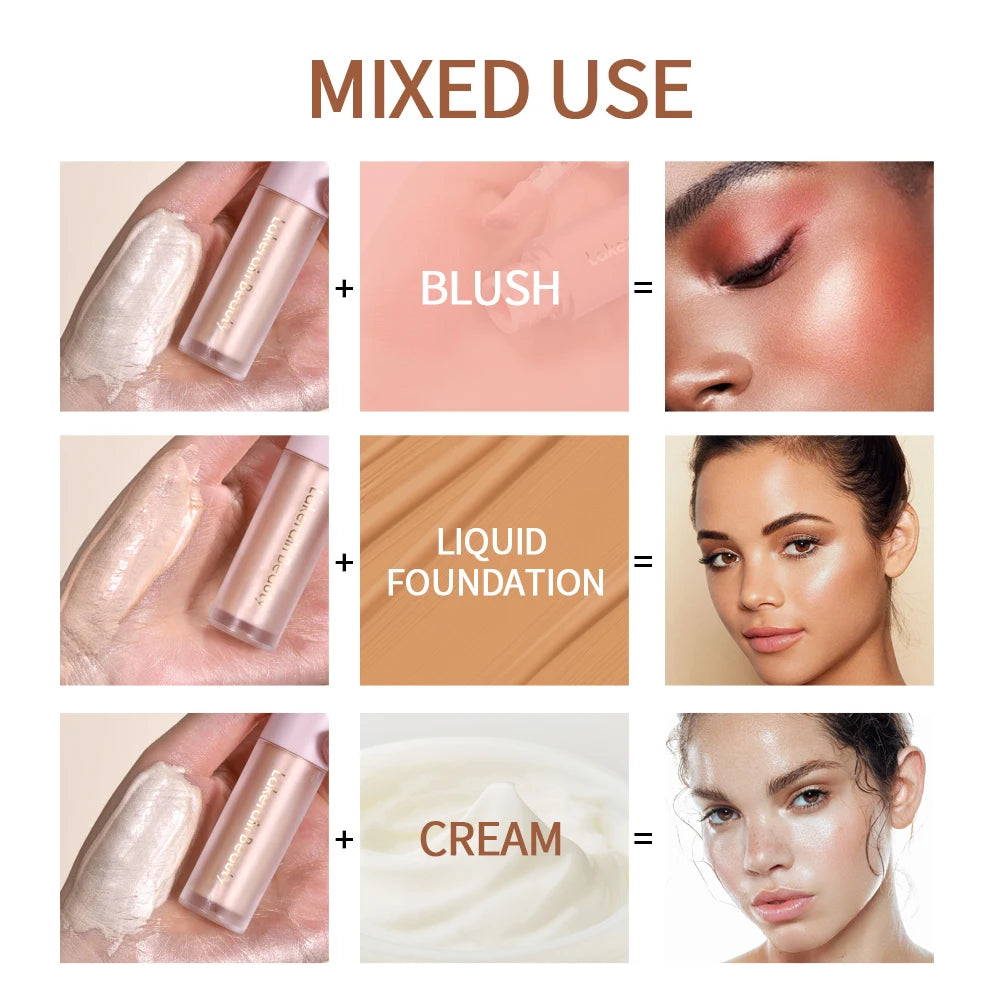 Liquid Highlighter & Bronzer – 4 Color Face Contouring Shimmer Makeup, Illuminating Glow High Lighter Fluid