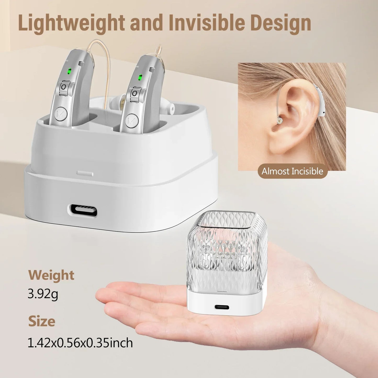 Rechargeable Digital Hearing Aid – Behind the Ear Sound Amplifier with Noise Cancelling & USB Charging Case for Elderly Deaf Care
