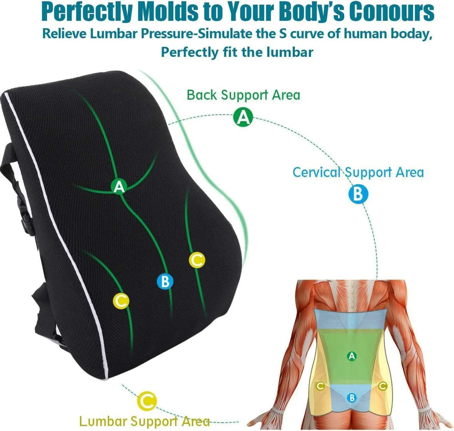 Memory Foam Car Seat Cushion – Non-Slip Lumbar Support Pad for Office & Gaming Chairs