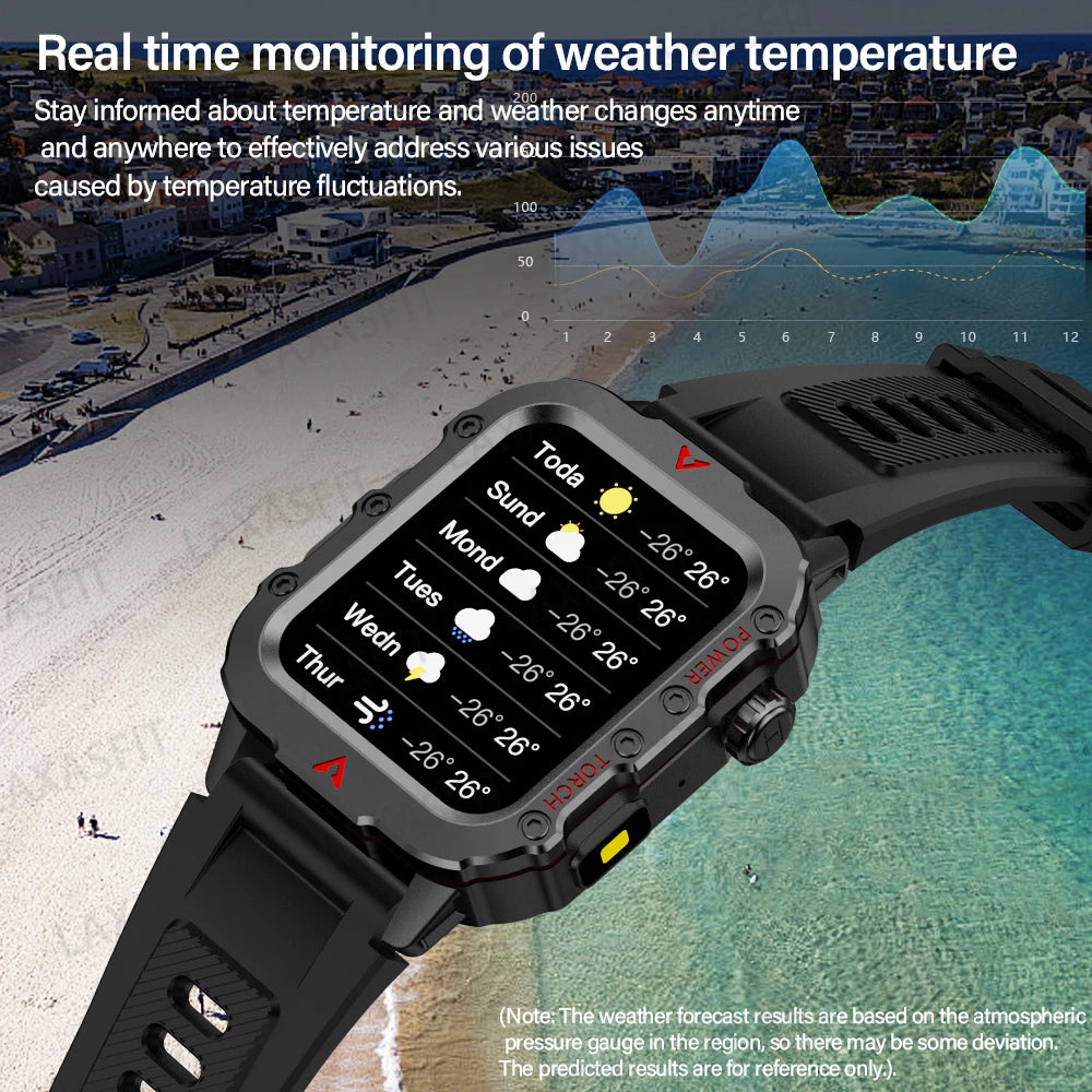 Outdoor Military Smartwatch – Bluetooth Talking Rugged Sports Fitness Watch with 1.73" LED Display