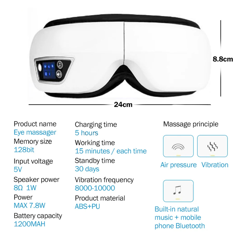 VisioRelax™ 6D Smart Eye Massager – Airbag Compression, Vibration & Bluetooth Music Sleep Mask