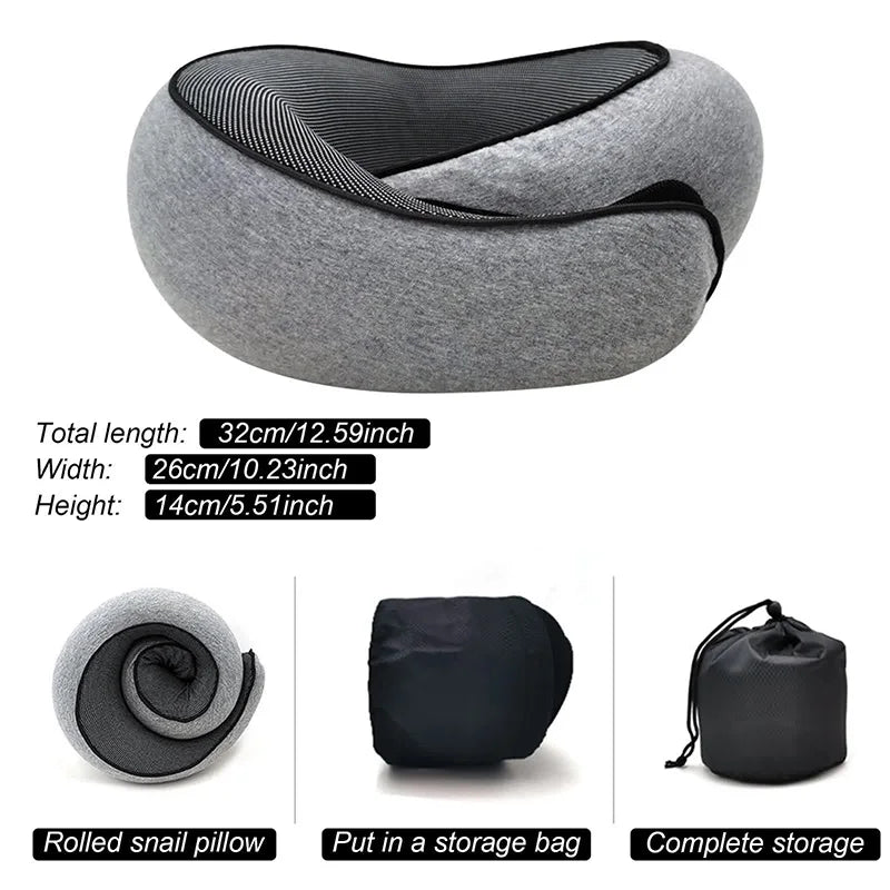 Memory Foam Travel Neck Pillow – U-Shaped Snail Design for Adjustable Support