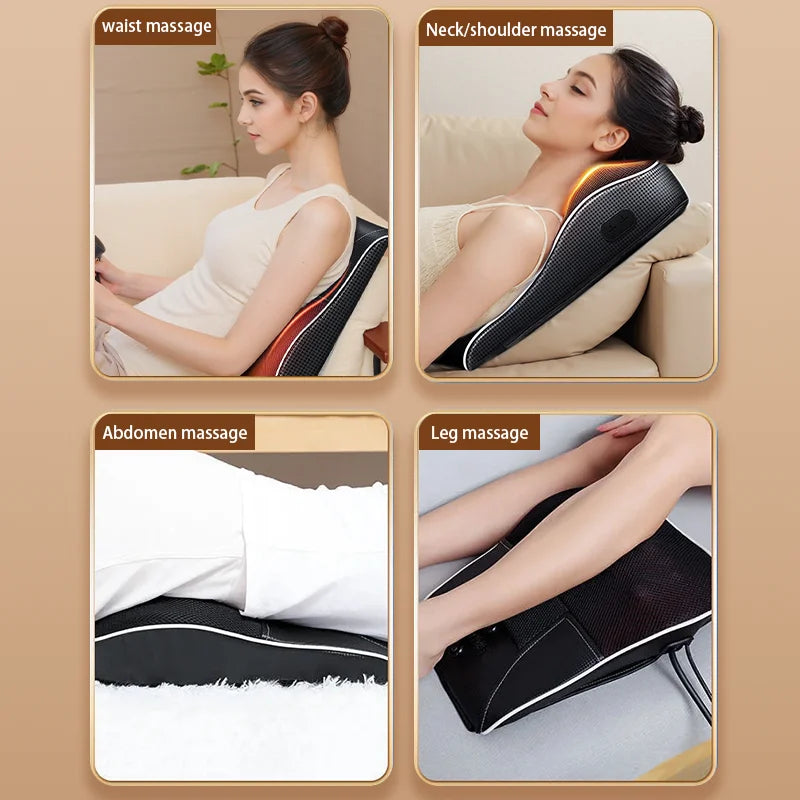 Electric Massage Neck Pillow Shiatsu Head Cervical airbag Ttraction Body Back Waist Massager Car with Heating Vibrating Massage