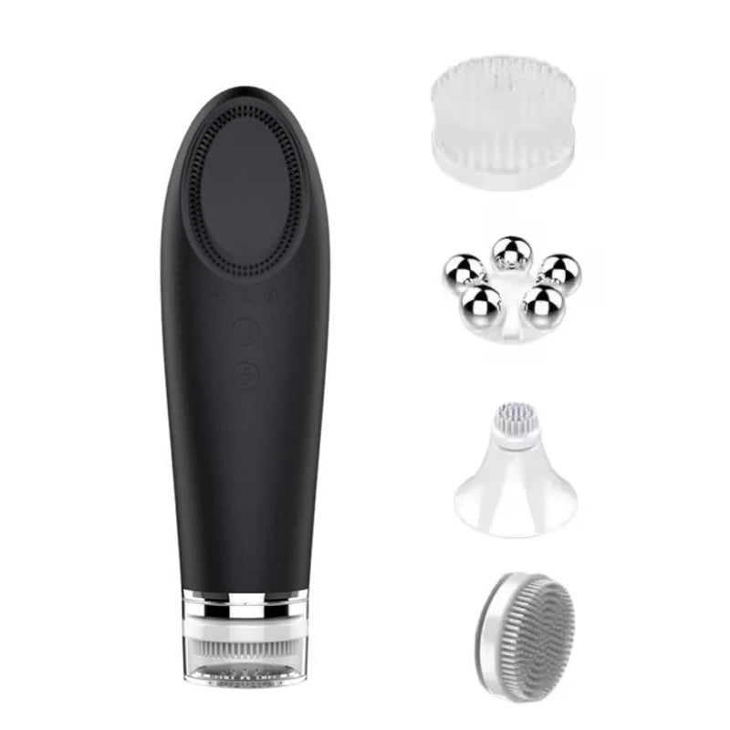 4 in 1 Electric Silicone Facial Cleansing Brush – Blackhead Remover, Exfoliating Skin Tightening Massager & Face Cleaner