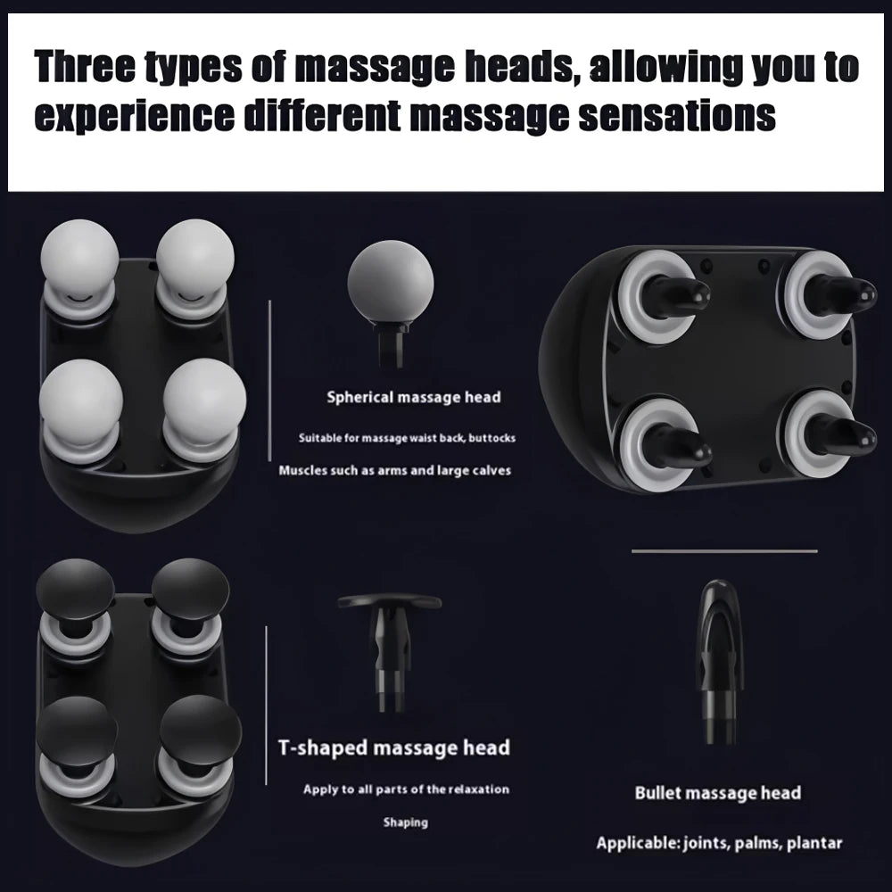 DeepRelief™ 4-Head Fascia Massage Gun – High-Frequency Percussion Massager for Deep Tissue Recovery