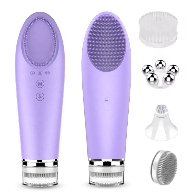 4 in 1 Electric Silicone Facial Cleansing Brush – Blackhead Remover, Exfoliating Skin Tightening Massager & Face Cleaner