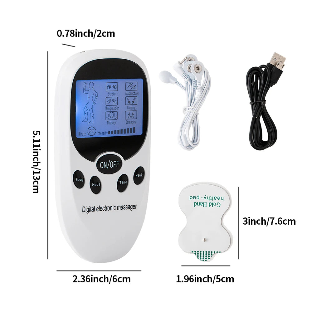 16-Mode Digital TENS + EMS Pulse Massager – Portable Electric Muscle Stimulator Device for Back & Neck Pain Relief at Home