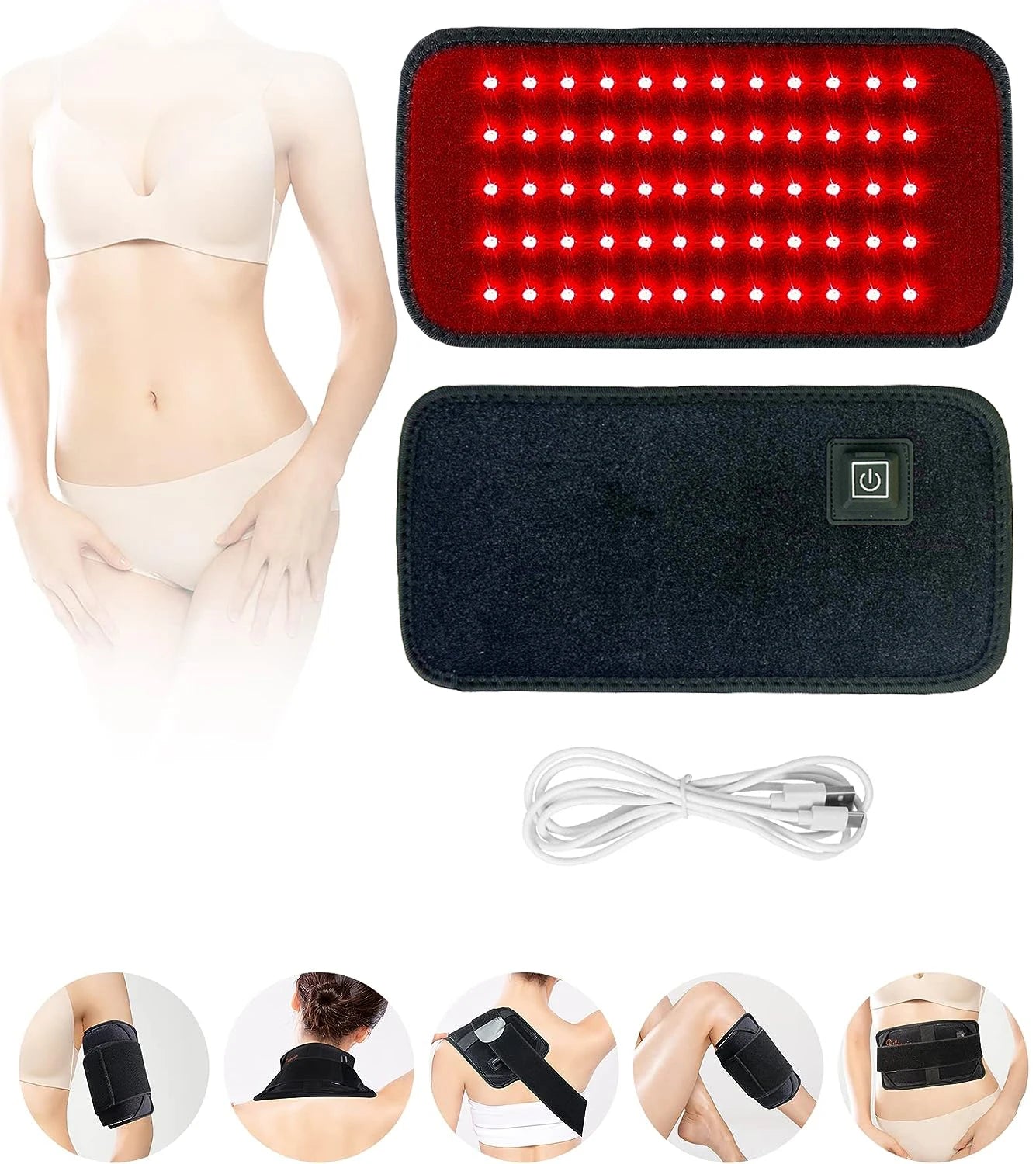 60-LED Red & Infrared Light Therapy Belt – 660nm & 850nm Fat Burning Slimming Wrap for Waist, Back & Full Body