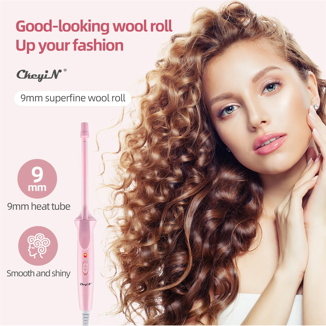 9mm Mini Ceramic Hair Curling Iron – Professional Electric Curler Wand & Small Crimping Iron – Salon Styling Tool