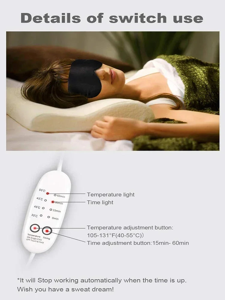 USB Heated Reusable Silk Eye Mask – Steaming Eye Massager for Sleep, Puffiness, and Dark Circle Relief