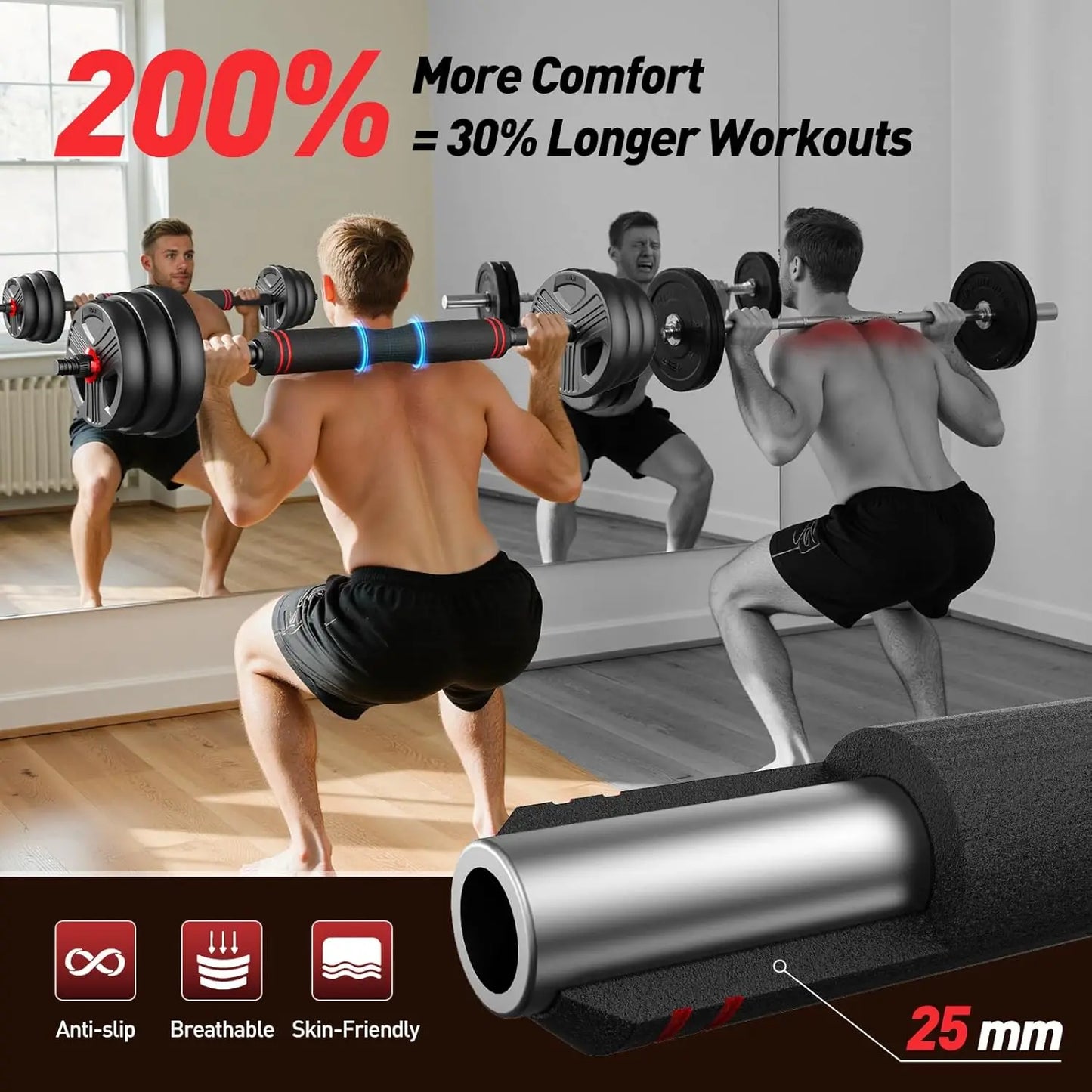 PowerFlex™ 70 lb Adjustable Dumbbell & Barbell Set – 5-in-1 Convertible Free Weights for Home Gym Strength Training