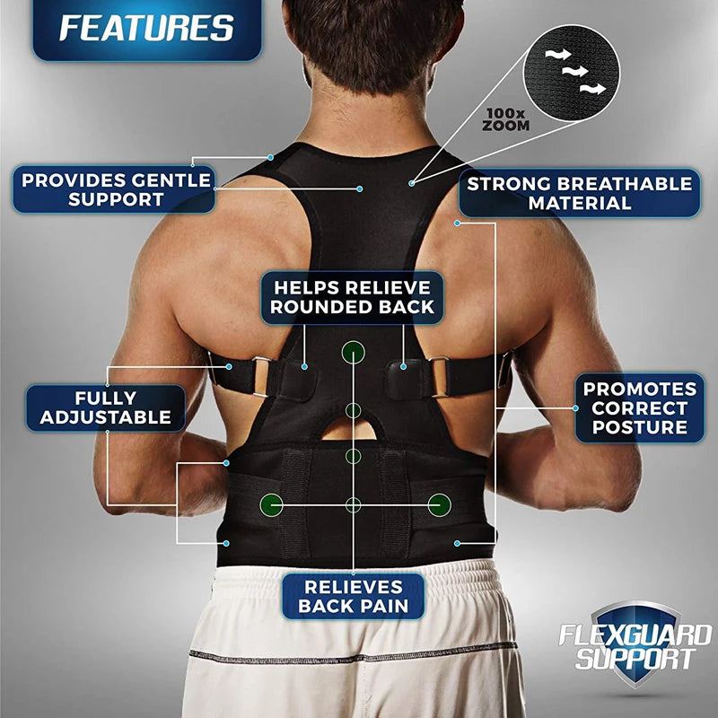 Back Posture Magnetic Shoulder Corrector Support Brace Belt Therapy