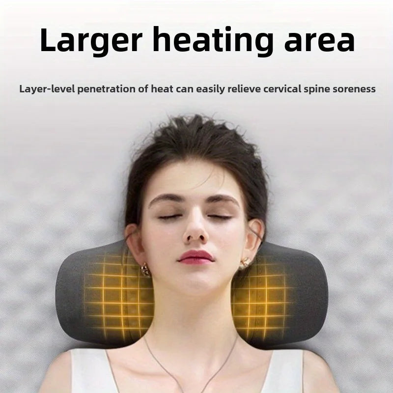 Vibrating Heated Neck Massage Pillow – 5-Point Charging Model with Built-in Lithium Battery for Sleep & Cervical Support