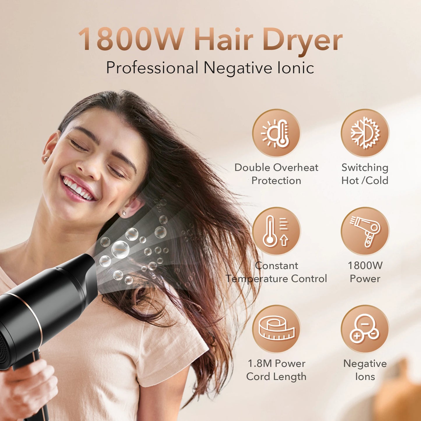 AeroStyle™ 1800W Professional Negative Ion Hair Dryer