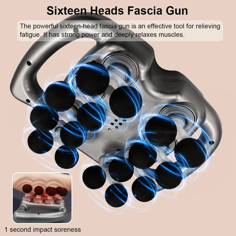 PowerPulse™ Professional Fascia Massage Gun – 16-Head Deep Tissue Percussion Massager for Full Body Relief