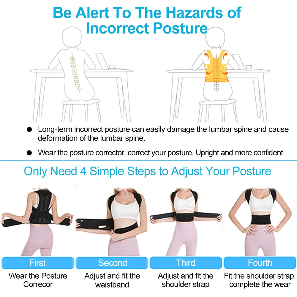 Adjustable Back & Shoulder Posture Corrector Belt – Full Spine Clavicle Support for Upper & Lower Back Pain Relief