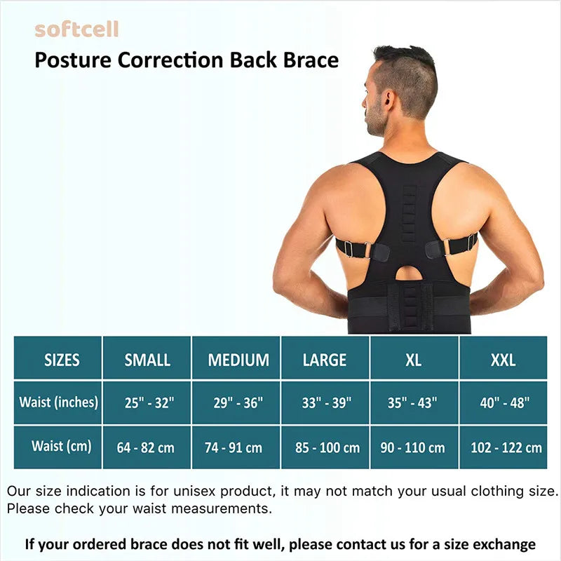 Back Posture Magnetic Shoulder Corrector Support Brace Belt Therapy