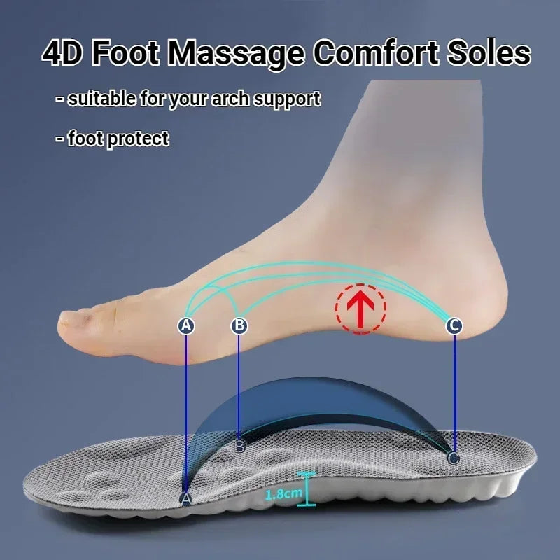 4D Massage Shoe Insoles – Super Soft Latex Sports Arch Support Inserts