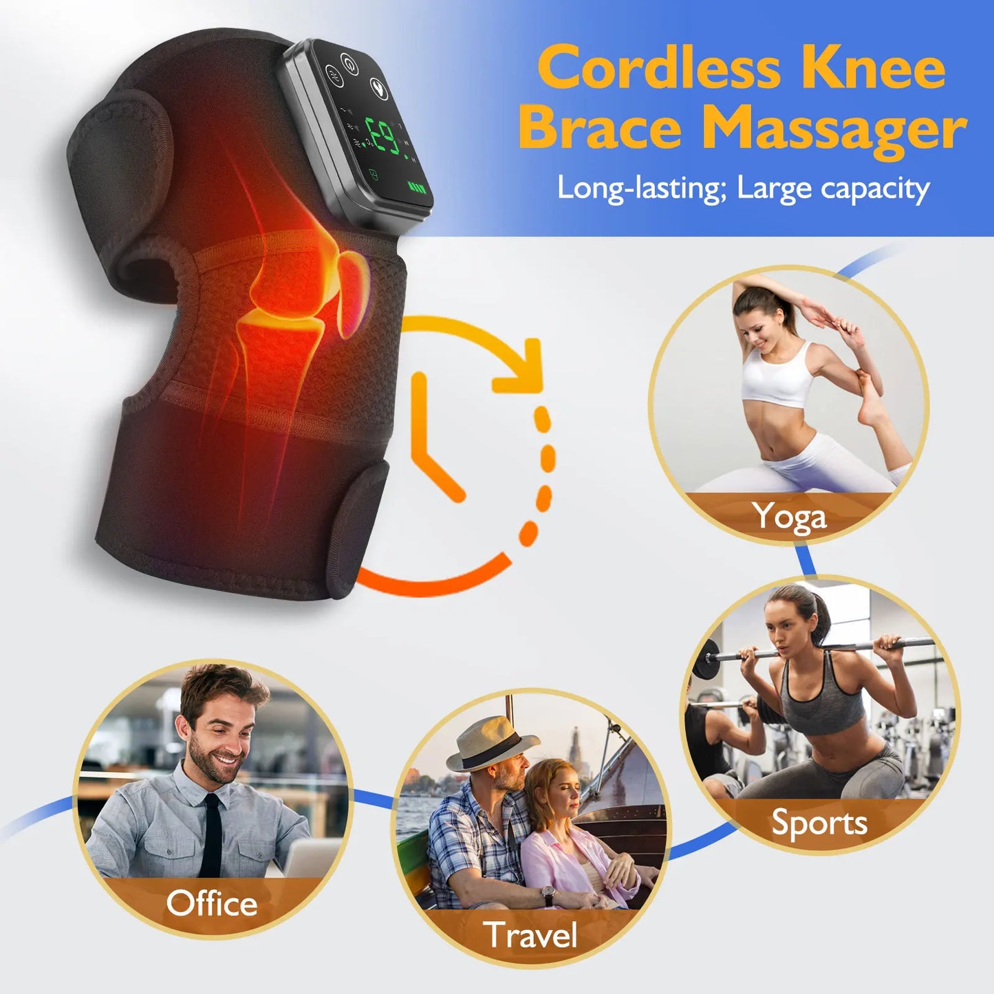 Rechargeable Heated Knee Massager – 3 Gear Vibration & Electric Heating Pad for Knee, Shoulder & Leg Pain Relief