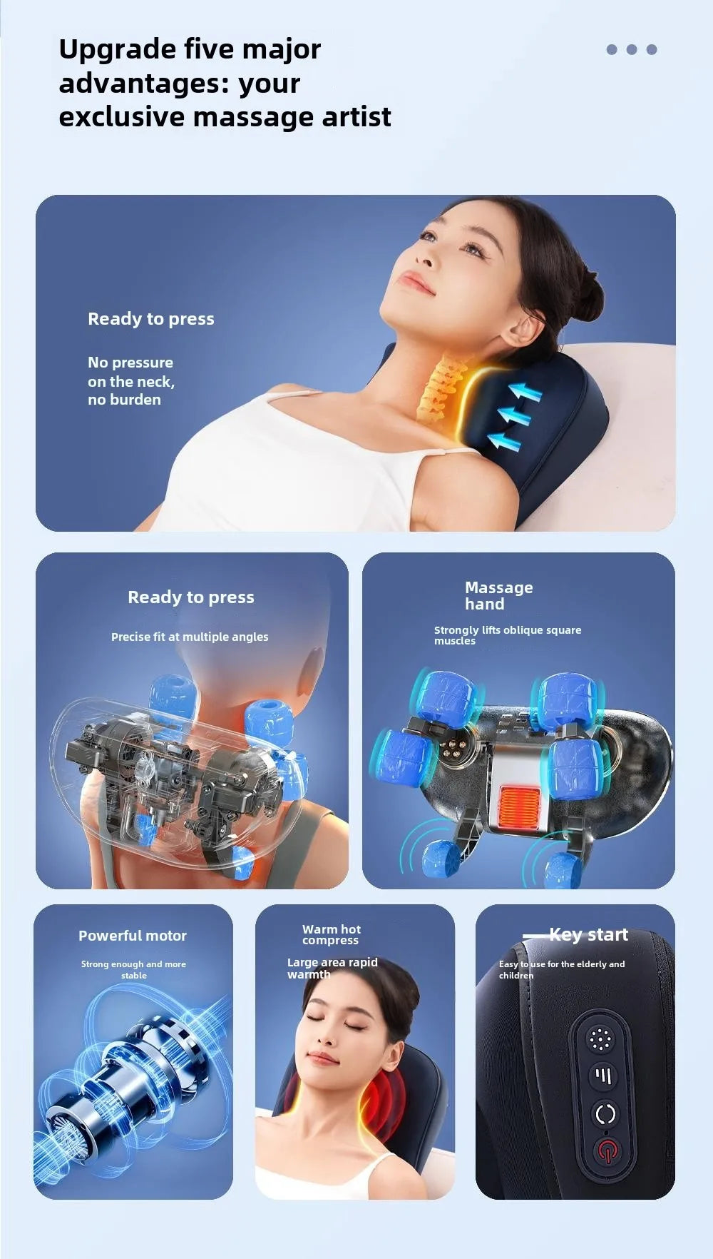 Wireless Trapezius Massage Pillow – Shiatsu Kneading & Heating Neck, Back & Leg Massager for Car, Home & Office