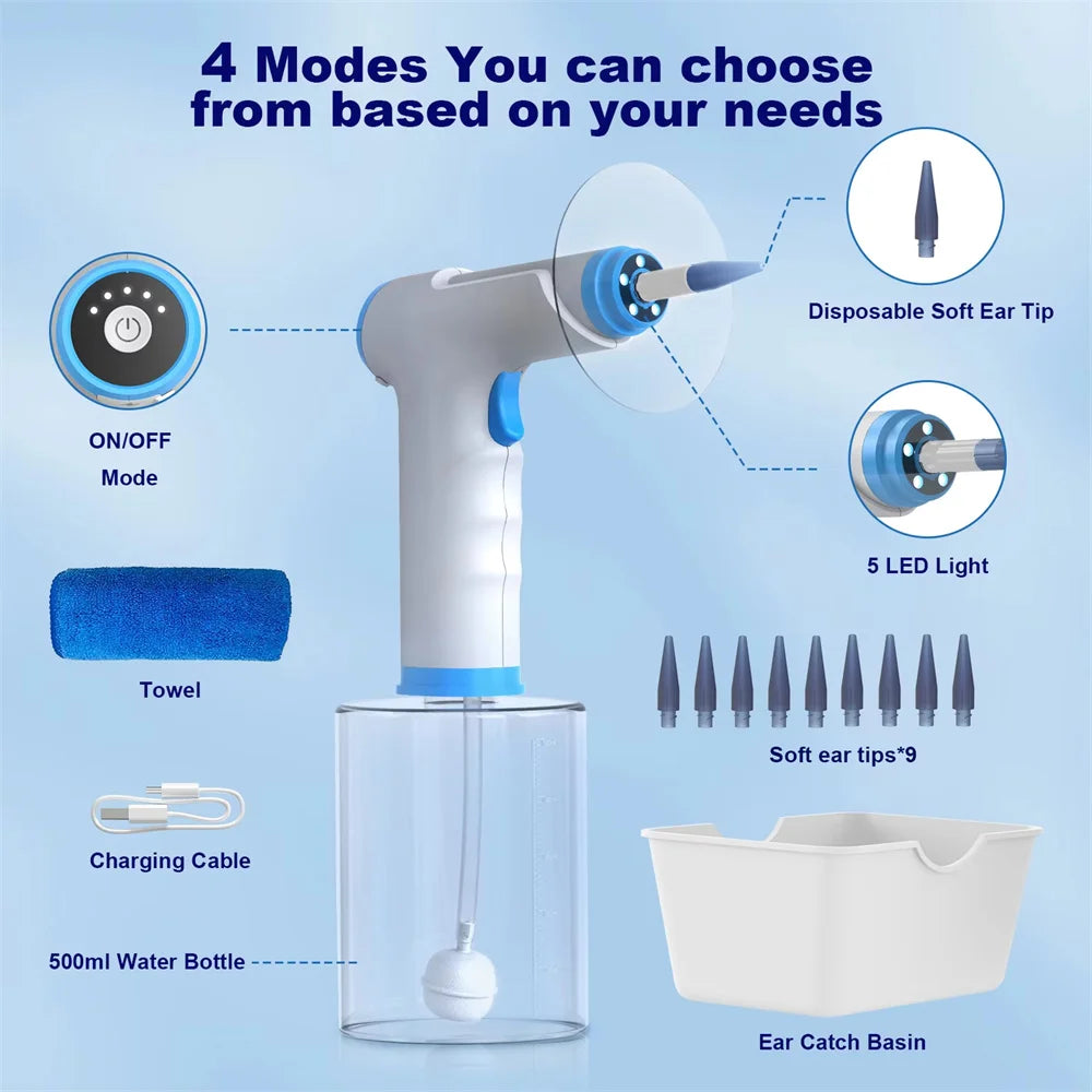 Electric Ear Wax Removal Tool – 4 Pressure Mode Ear Flush Kit for Adults & Kids, Safe Ear Canal Washer Cleaner