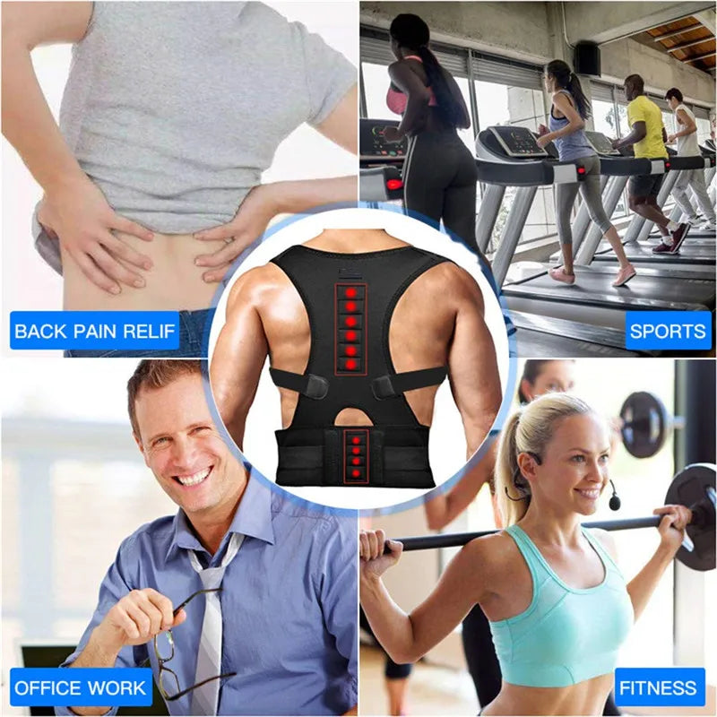 Back Posture Magnetic Shoulder Corrector Support Brace Belt Therapy