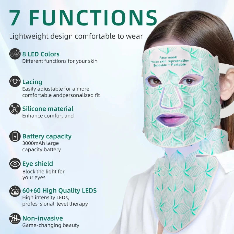 Ubilli Flexible Silicone LED Face Mask – 8-Color Red Light Therapy Mask for Anti-Aging & Skin Rejuvenation