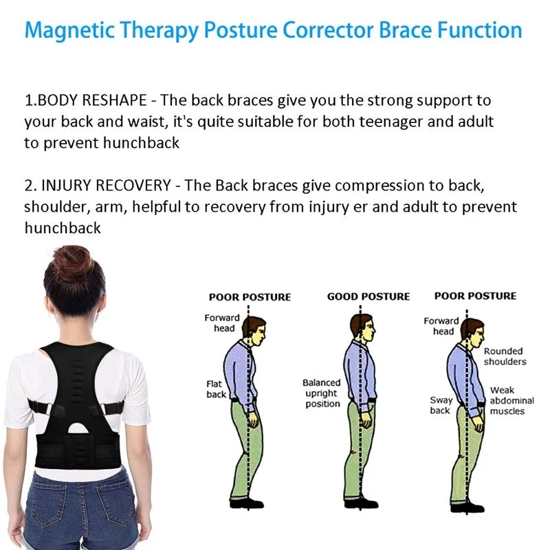 Back Posture Magnetic Shoulder Corrector Support Brace Belt Therapy