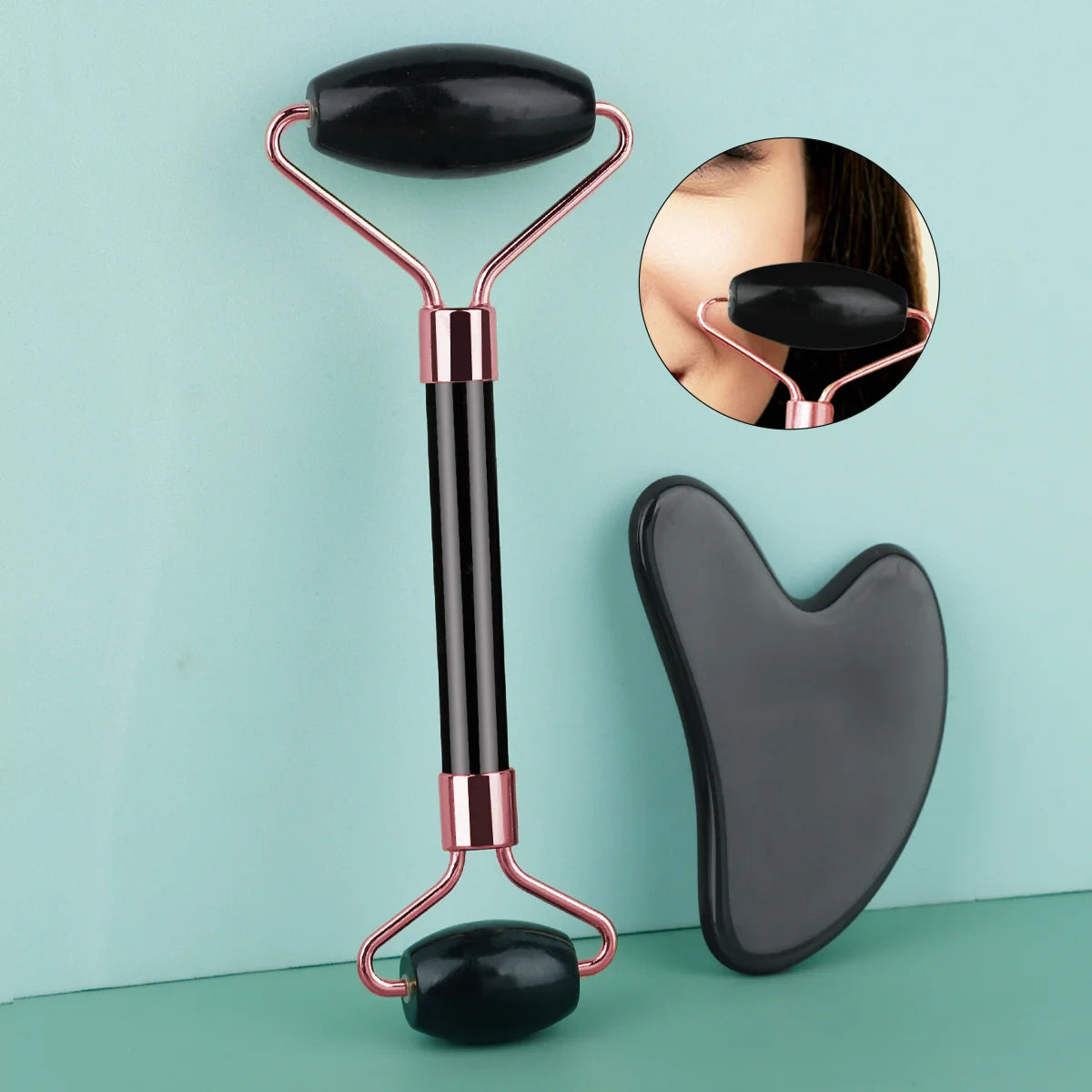 End Gua Sha Massage Roller and Facial Skin Lifting Scraper – Anti-Wrinkle Beeswax Stone Massager