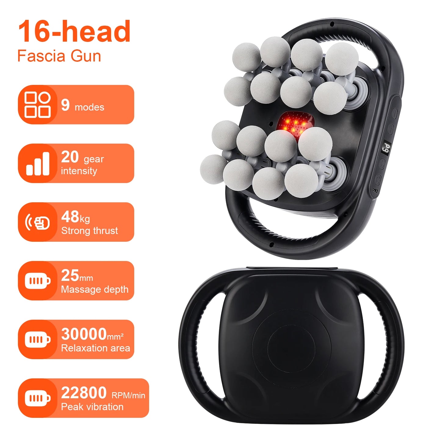 FlexiRelief™ 16-Head Fascia Massage Gun – High-Frequency Deep Tissue Body Massager