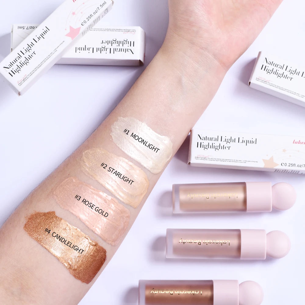 Liquid Highlighter & Bronzer – 4 Color Face Contouring Shimmer Makeup, Illuminating Glow High Lighter Fluid