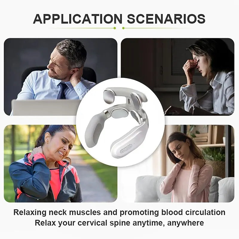4-Head Neck Massage Machine – Heated Cervical Spine Massager with Vibration, Hot Compress & Breathing Light