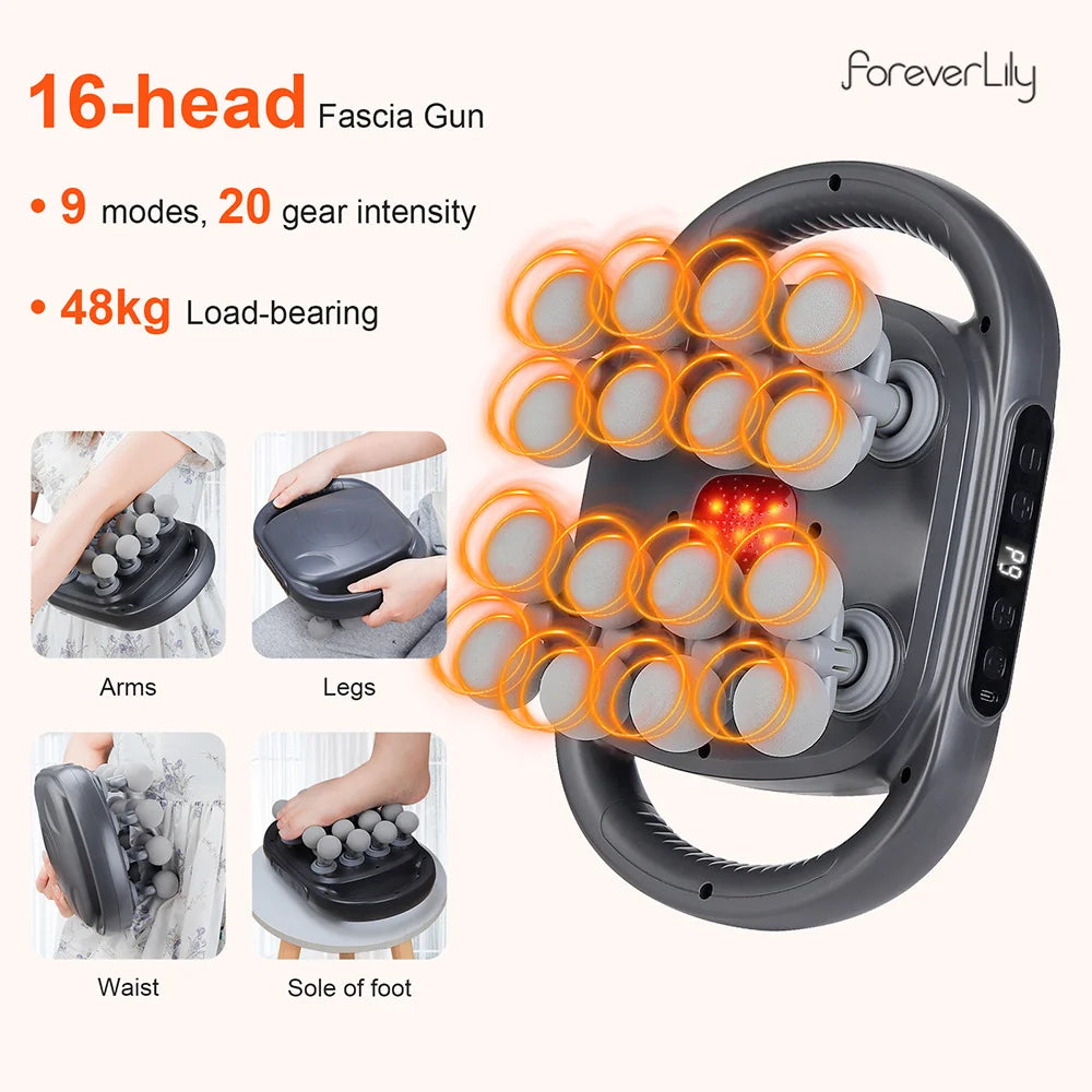 FlexiRelief™ 16-Head Fascia Massage Gun – High-Frequency Deep Tissue Body Massager