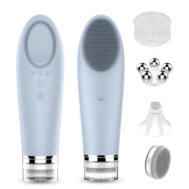 4 in 1 Electric Silicone Facial Cleansing Brush – Blackhead Remover, Exfoliating Skin Tightening Massager & Face Cleaner