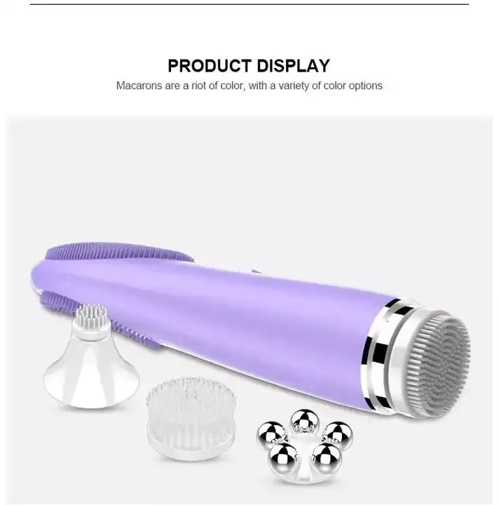 4 in 1 Electric Silicone Facial Cleansing Brush – Blackhead Remover, Exfoliating Skin Tightening Massager & Face Cleaner