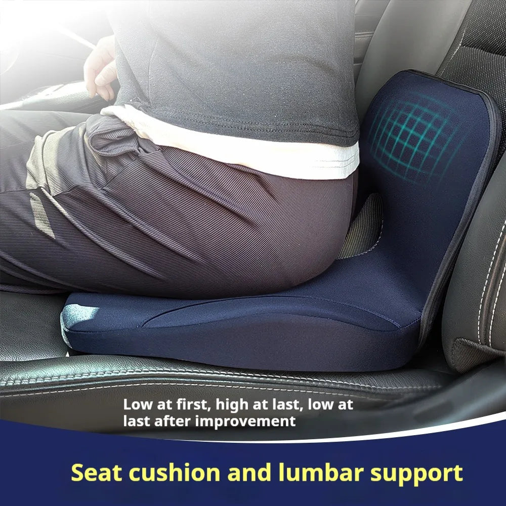 L-Shaped Integrated Office Chair Seat Cushion – Memory Foam for Hip & Waist Support, Anti-Slip Bottom for Pressure-Reducing Comfort