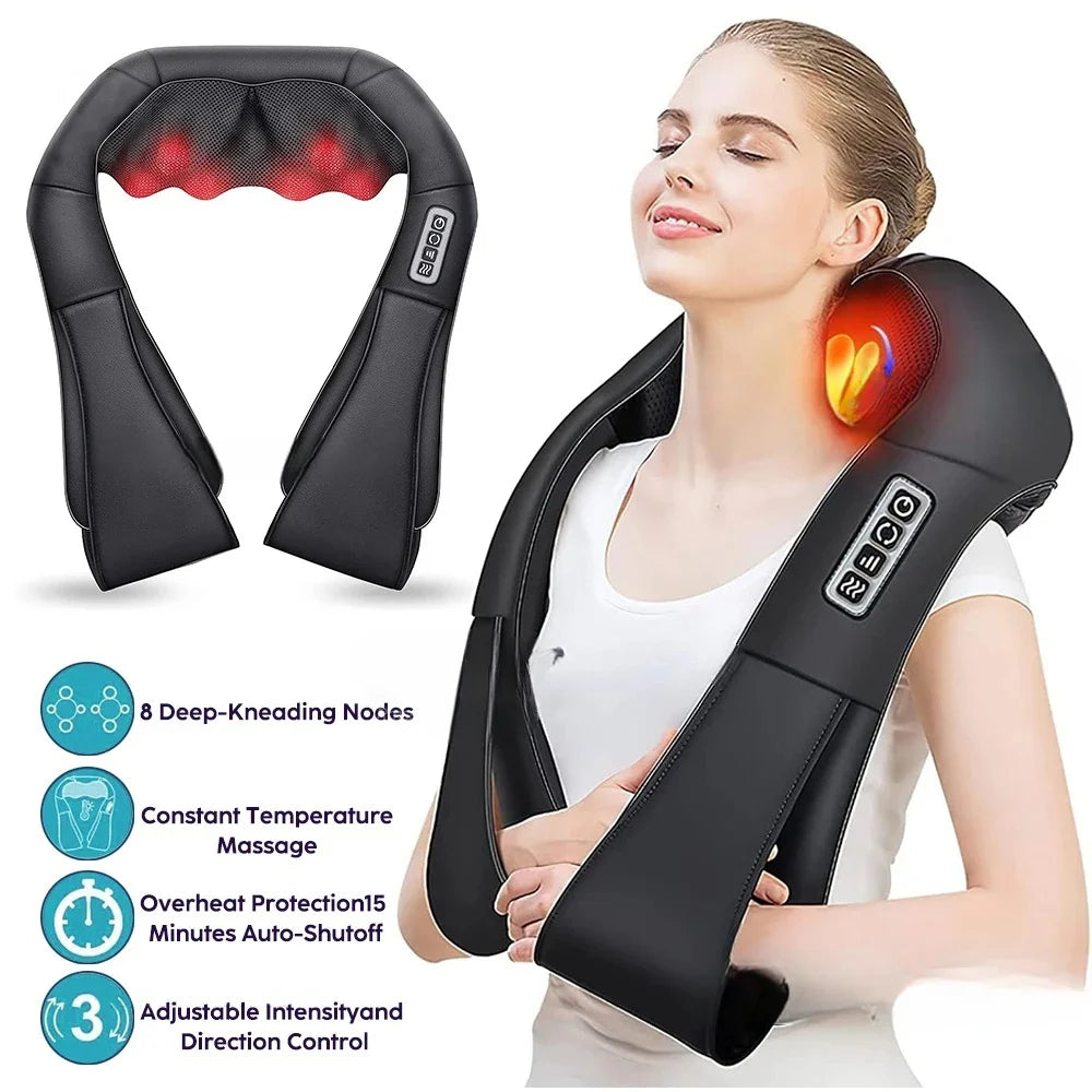 Shiatsu Neck and Shoulder Massager with Heat – U-Shaped Deep Kneading Electric Back Pillow for Neck, Waist, Leg & Full Body