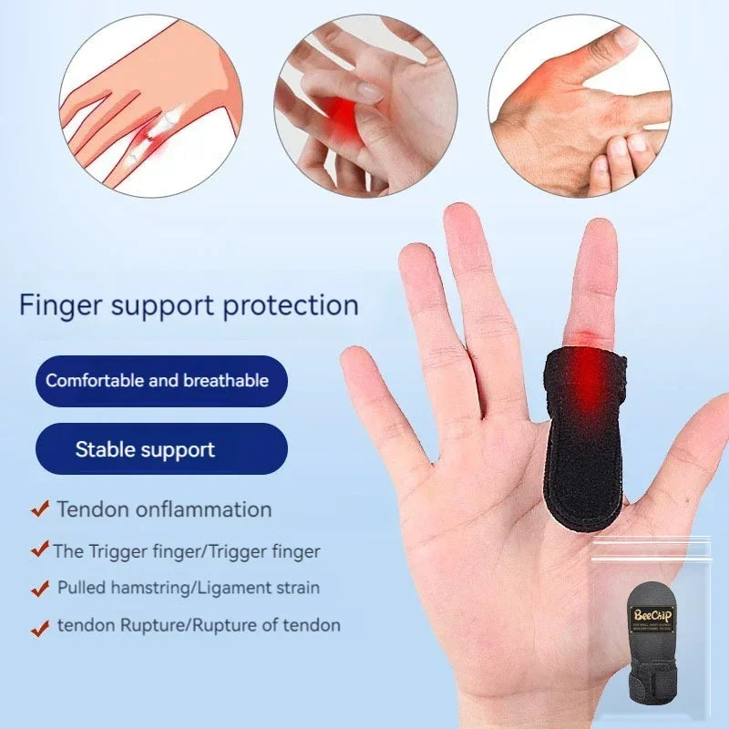 Trigger finger splint worn on finger providing stable support and relief from tendon inflammation